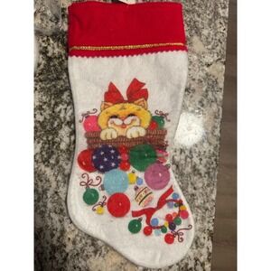 Vintage Felt Cat Christmas Stocking Presents Santa's First Choice